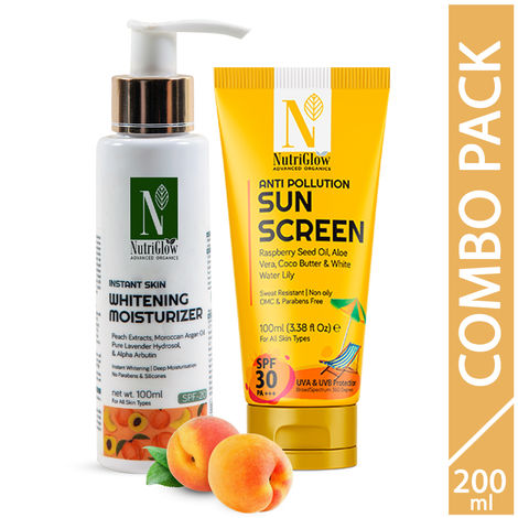 NutriGlow Advanced Organics Combo: Skin Whitening Moisturizer & Sun Screen SPF 30 PA+++ For Deep Moisturisation, 100ml each
