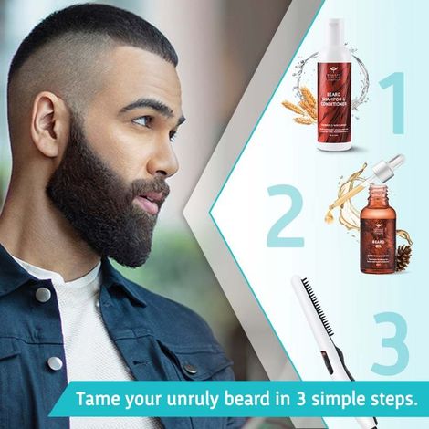 Buy Bombay Shaving Company 3 in 1 Beard Straightener Kit With Cedarwood Beard Oil Beard Shampoo Conditioner Anti Burn Beard Straightener Online Purplle
