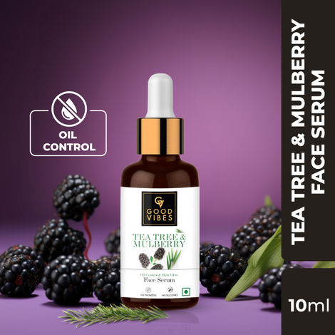 Good Vibes Tea Tree + Mulberry Skin Glow & Oil Control Serum | Anti-Ageing| With Castor Oil | No Parabens, No Sulphates, No Silicones (10 ml)