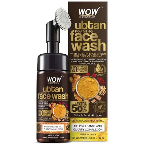 WOW Skin Science Ubtan Foaming Face Wash with Built-In Face Brush - 150 ml