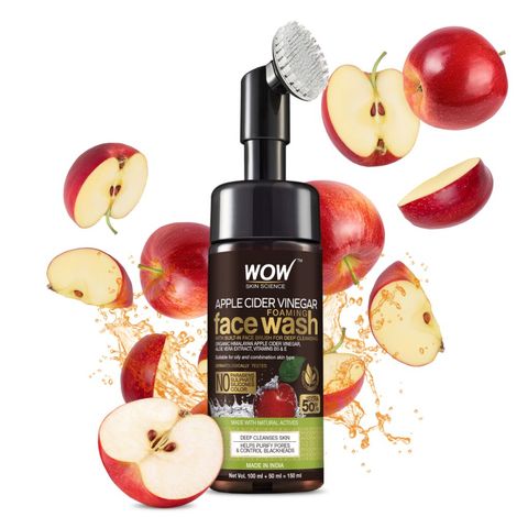 WOW Apple Cider Vinegar Foaming Face Wash - No Parabens, Sulphate and Silicones (With Built-In Brush), 150 ml