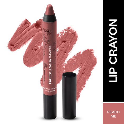 FACES CANADA Ultime Pro Matte Lip Crayon - Peach Me, 2.8g | Long Stay | Smooth Creamy Matte Texture | One Stroke Intense Color | Chamomile & Cocoa Butter Enriched