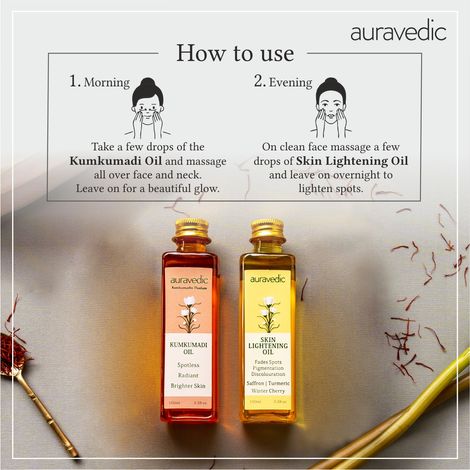 AURAVEDIC Skin Lightening Oil 100 Ml Kumkumadi Oil 100 Ml Pack of 2 kumkumadi Tailam. Kumkumadi Face Oil for Glowing Skin. Saffron Oil Turmeric