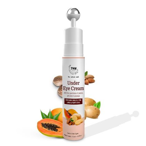 TNW - The Natural Wash Under Eye Cream With Cooling Massage Roller for Reducing Dark Circles, Fine Lines & Puffy Eyes With the Goodness of Potato, Almonds & Papaya - MADE IN INDIA| 15ML