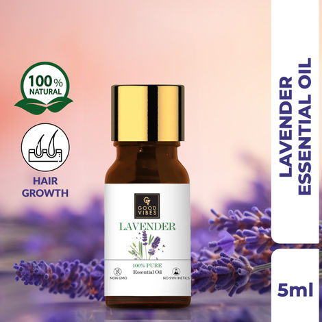 Good Vibes Lavender 100% Pure Essential Oil | Skin Smoothening, Hair Growth | 100% Vegetarian, No GMO, No Synthetics, No Animal Testing (5 ml)