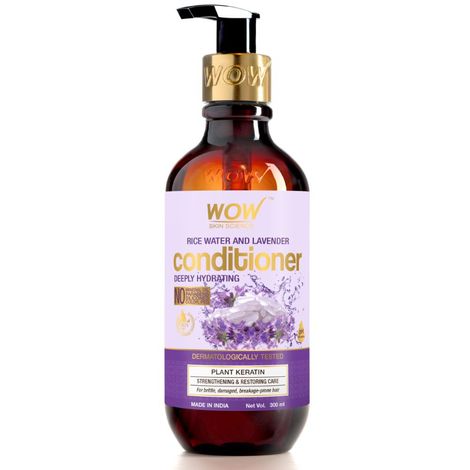 WOW Skin Science Rice Water Conditioner For Damaged, Dry and Frizzy Hair with Rice Water, Rice Keratin & Lavender Oil - 300mL