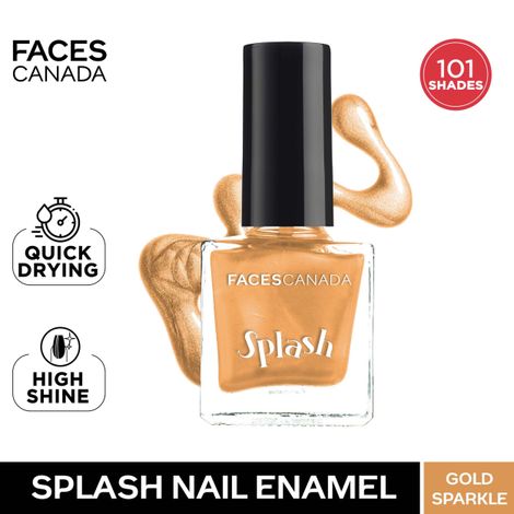 Faces Canada Splash Nail Enamel | Fast Dry | High Shine | Long Lasting | No Chip Formula | No Harmful Chemicals | Shade - Gold Sparkle 8ml