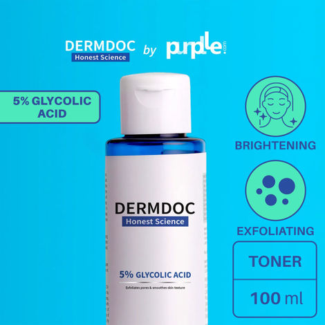 DERMDOC by Purplle 5% Glycolic Acid Face Toner (100ml) | toner for oily skin, combination skin | skin brightening | glycolic acid exfoliator, glycolic acid for acne, acne scars