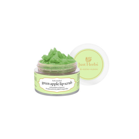 Just Herbs Ayurvedic & Vegan Green Apple Lip Scrub for Chapped, Pigmented & Dark lips, 15gm