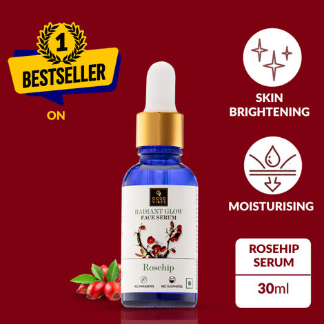 Good Vibes Rosehip Radiant Glow Face Serum | Light, Non-Sticky, Brightening | With Vitamin E | No Parabens, No Sulphates, No Animal Testing (30 ml)