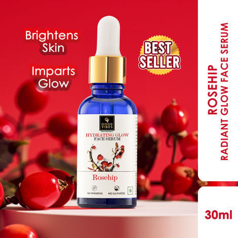 Good Vibes Rosehip Radiant Glow Face Serum | Light, Non-Sticky, Brightening | With Vitamin E | No Parabens, No Sulphates, No Animal Testing (30 ml)