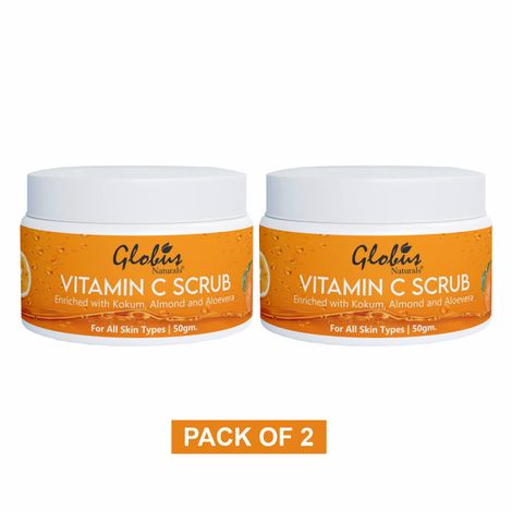 Globus Naturals Vitamin-C Brightening Scrub Enriched With Pearl|Kokum|Almond|Aloevera|Niacinamide Scrub 50G(Pack Of 2)