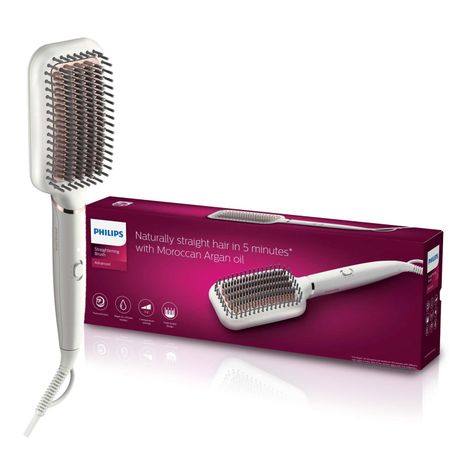 Philips Advanced Heated Straightening Brush BHH880 50 Extra Large Brush Area Thermoprotect Technology Argan Oil Infusion White