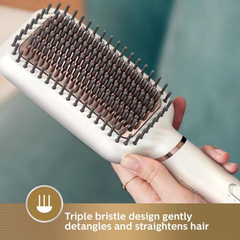 Philips Advanced Heated Straightening Brush BHH880 50 Extra Large Brush Area Thermoprotect Technology Argan Oil Infusion White