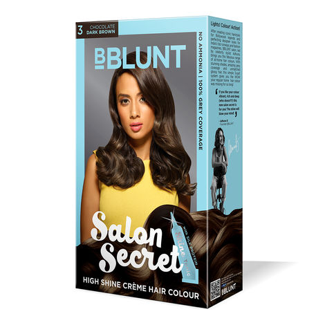 BBLUNT Salon Secret High Shine Creme Hair Colour - Chocolate Dark Brown 3. No Ammonia  ( 100 g+8ml)