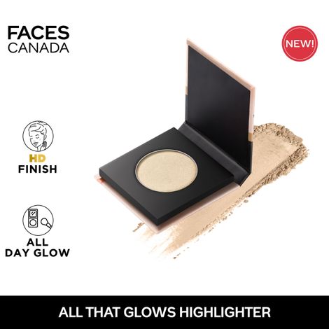 FACES CANADA All That Glows Highlighter - Hello Sunshine, 4g | HD Finish | Lightweight Flawless All Day Glow | Intense Pigment | Rich Gold Hue | Blendable & Buildable | Enriched With Vitamin C & E