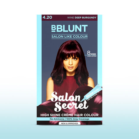 BBLUNT Salon Secret High Shine Creme Hair Colour Deep Burgundy 4.20 (100 g) With Shine Tonic (8 ml)