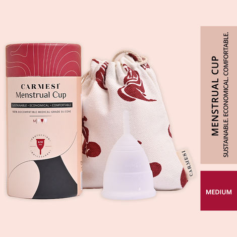 Carmesi Menstrual Cup for Women | Medium Size - With Free Pouch | Rash-Free, Itch-Free, Odour-Free | 8-10 hours of Leaks-Free Comfort | 100% Biocompatible Medical-Grade Silicone Cups