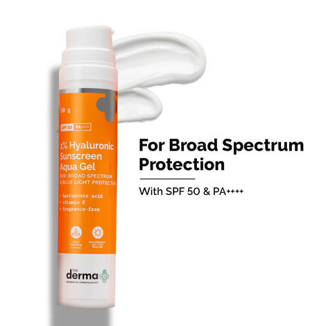 The Derma Co. 1% Hyaluronic Sunscreen Aqua Gel with SPF 50 & PA++++ for Broad Spectrum & Blue Light Protection 50g