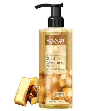 Vaadi Herbals Gold Cleansing Milk with 24k Gold Leaf - 3-skin Benefits (110 ml)