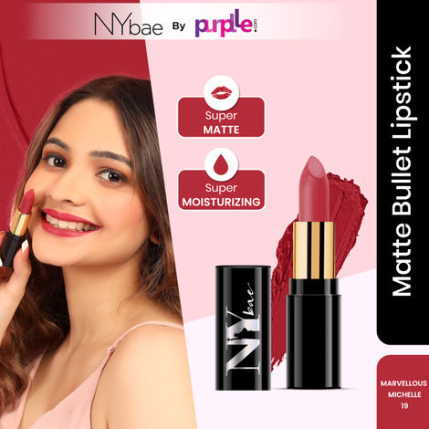 NY Bae Super Matte Lipstick - Marvellous Michelle 19 (4.2 g) | Maroon | Matte Finish | Enriched with Vitamin E | Rich Colour Payoff | Nourishing | Long lasting | Smudgeproof | Vegan | Cruelty & Paraben Free