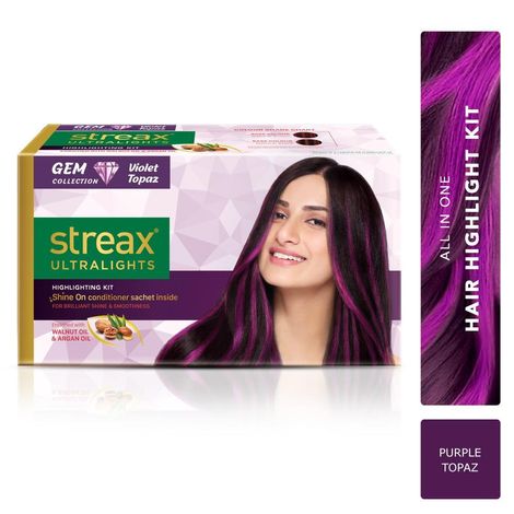 Streax Ultralights Highlight Hair Colour Kit, Semi Permanent Hair colour for women and men, Gem Collection, Purple Topaz, 60 ml