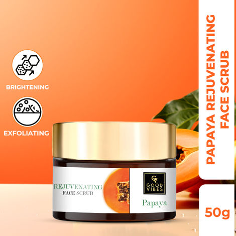 Good Vibes Papaya Rejuvenating Face Scrub | Cleansing, Moisturizing | With Almond Oil | No Parabens, No Sulphates, No Mineral Oil (50 g)
