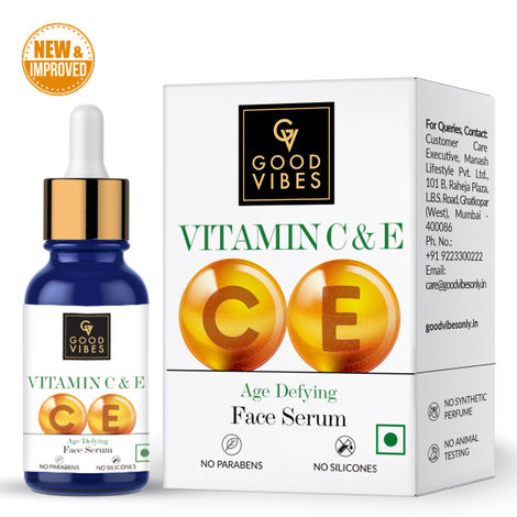 Good Vibes Vitamin C & E Age Defying Face Serum | Fast Aborption | With Orange | No Parabens, No Silicones, No Sulphates, No Animal Testing (10 ml)
