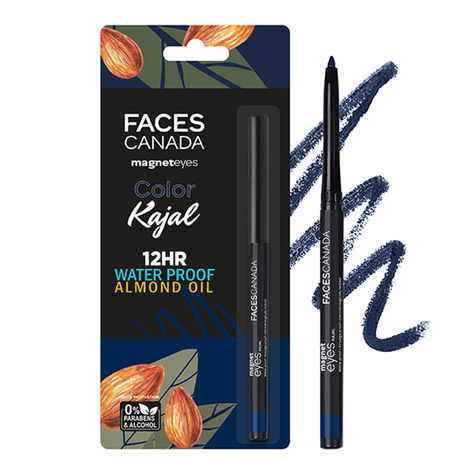 FACES CANADA Magneteyes Color Kajal - Blue Motivation, 0.30g | Highly Pigmented Kohl | 12HR Long Stay | Single Stroke Glide | Waterproof & Smudgeproof | Almond Oil Enriched