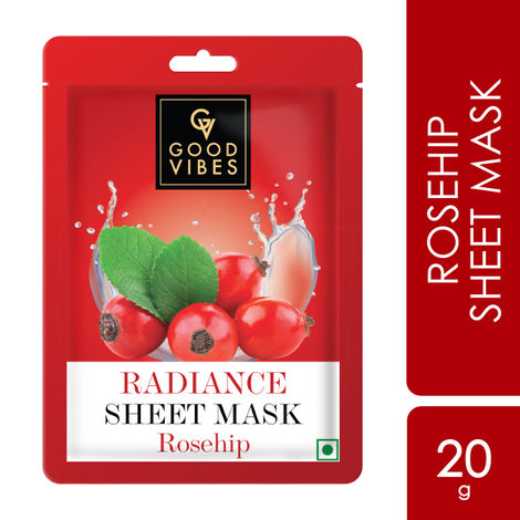 Good Vibes Rosehip Radiance Sheet Mask | Glowing, Moisturizing | Vegan, No Parabens, No Sulphates, No Alcohol, No Animal Testing (20 ml)