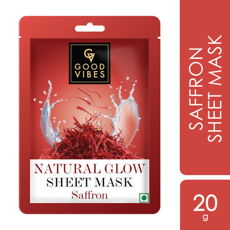 Good Vibes Saffron Natural Glow Sheet Mask | For Glowing & Smooth Skin | Fights Signs Of Ageing, Treats Rough & Dull Skin (20 g)