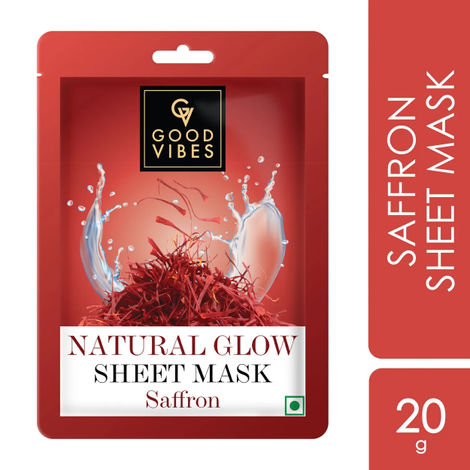 Good Vibes Saffron Natural Glow Sheet Mask | For Glowing & Smooth Skin | Fights Signs Of Ageing, Treats Rough & Dull Skin (20 g)