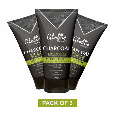 Globus Naturals Charcoal Face Scrub Enriched with Tea Tree,Retinol & Lactic Acid for Exfoliation, Anti-acne & Pimples, Blackhead Removal Scrub (300 g)