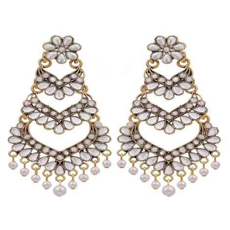 Crunchy Fashion Ethnic Gold-Plated Jadau White Kundan Long Pearl