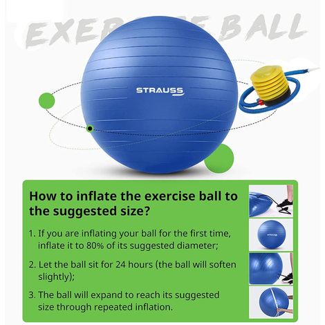 Strauss Anti Burst Gym Ball with Foot Pump 85cm Blue