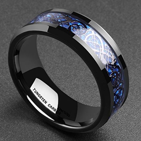 Yellow Chimes Dragon Celtic Inlay Polish Finish Titanium Steel Ring for Men Boys Black Base
