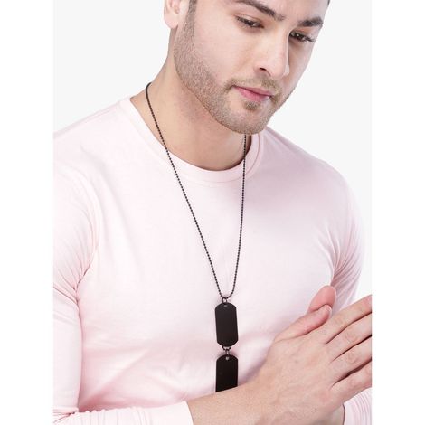 Yellow Chimes Stainless Steel Plain Black Army Dual Dog Tag