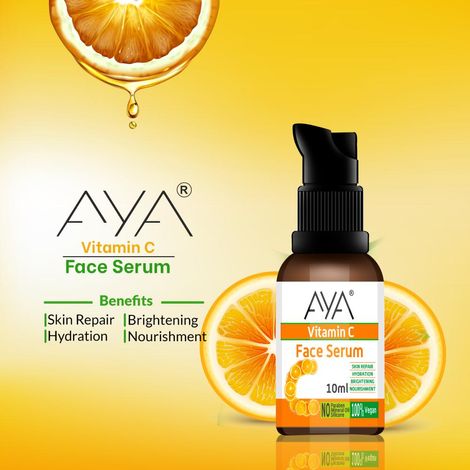 AYA Vitamin C Face Serum (10 ml) | For Skin Hydration, Anti-Ageing, Moisturizing and Brightening | No Paraben, No Silicone, No Mineral Oil