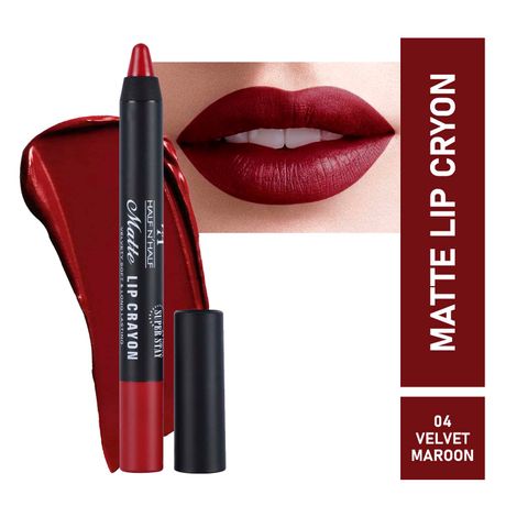 Half N Half Matte Lip Crayon Velvet Soft & Long Lasting, 24h Super Stay, 04, Maroon (3.5gm)