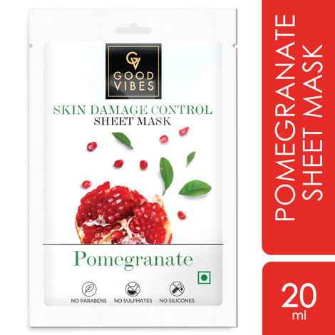 Good Vibes Pomegranate Skin Damage Control Sheet Mask | Sun Protection, Nourishing, Smoothening | No Animal Testing - (20 ml)