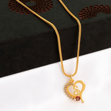 Fashion Frill Golden American Diamond Jewellery Gold Plated Stylish Latest design Name S Letter Pendant for Girls Women Men Unisex Alphabet Heart Pendant for Women