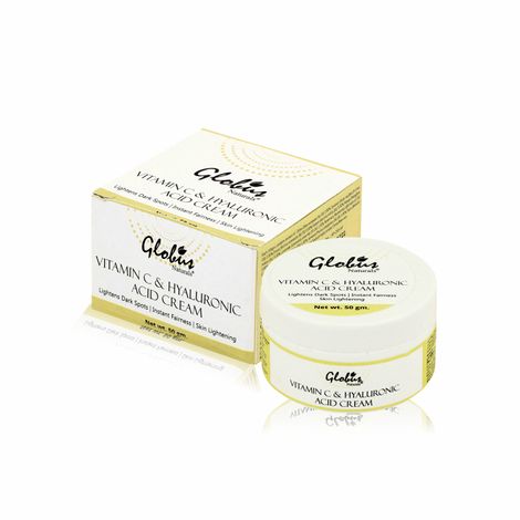 Globus Naturals Vitamin C And Hyaluronic Acid skin Lightening Brightening Cream For Beautiful & Glowing Skin| Lightens dark spots (50 g)