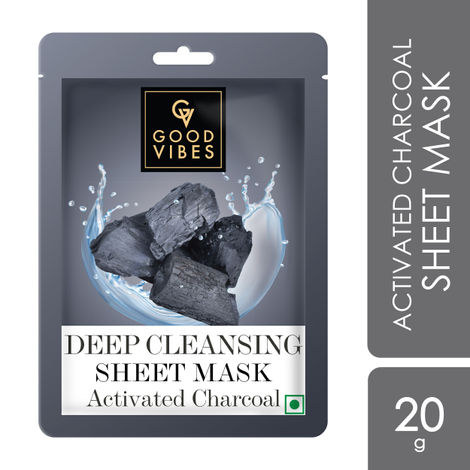 Good Vibes Activated Charcoal Deep Cleansing Sheet Mask | Detoxifying, | Cleanses Dirt & Impurities (20 g)