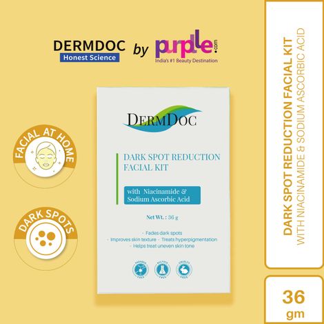 DERMDOC by Purplle Dark Spot Reduction Facial Kit with Niacinamide & Sodium Ascorbic Acid (36g) | skin brightening cream | cleanser, scrub, toner, cream, peel off mask