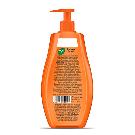 Nyle Naturals Damage Repair Shampoo With Papaya Hibiscus and Shikakai Gental Soft pH Balanced and Paraben Free For Men Women 400ml