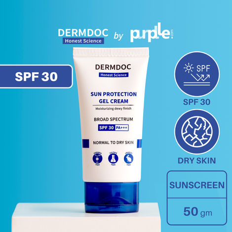 DERMDOC by Purplle UVA & UVB Broad Spectrum Sun Protection Gel Cream with SPF 30 & PA+++ | tan removal cream | sun damage | sunscreen for dry skin | water & sweat resistant sunscreen