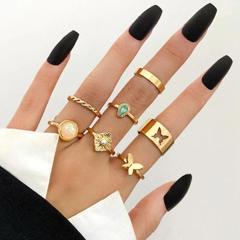 New Western Finger Rings Heart Shaped with Hip Hop Punk Cool Gold Plated  6Pcs Rings Set