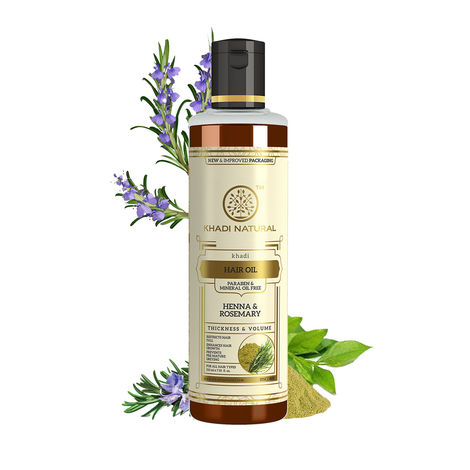 Khadi Natural Henna Rosemary Herbal Hair Oil |For Hair Growth| Paraben & Mineral Oil Free - 210ml