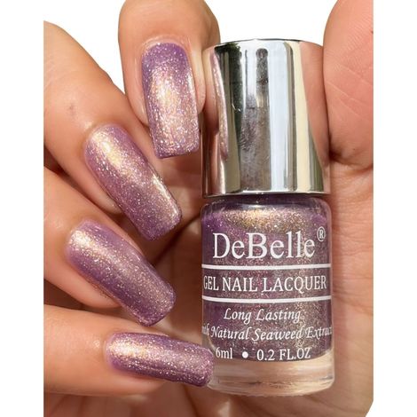 DeBelle Gel Nail Lacquer - Hello Hannaah | Light Purple with Gold Micro  Shimmer Nail Polish – DeBelle Cosmetix Online Store