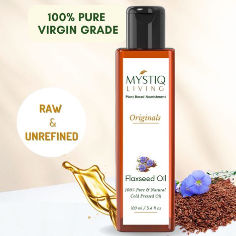 Mystiq Living Flax seed Oil (100 ml) Cold Pressed | Flax Seed | Massage Oil | Flax seeds For Hair | Flaxseed Oil | For Hair, Skin & Body | 100% Pure and Natural